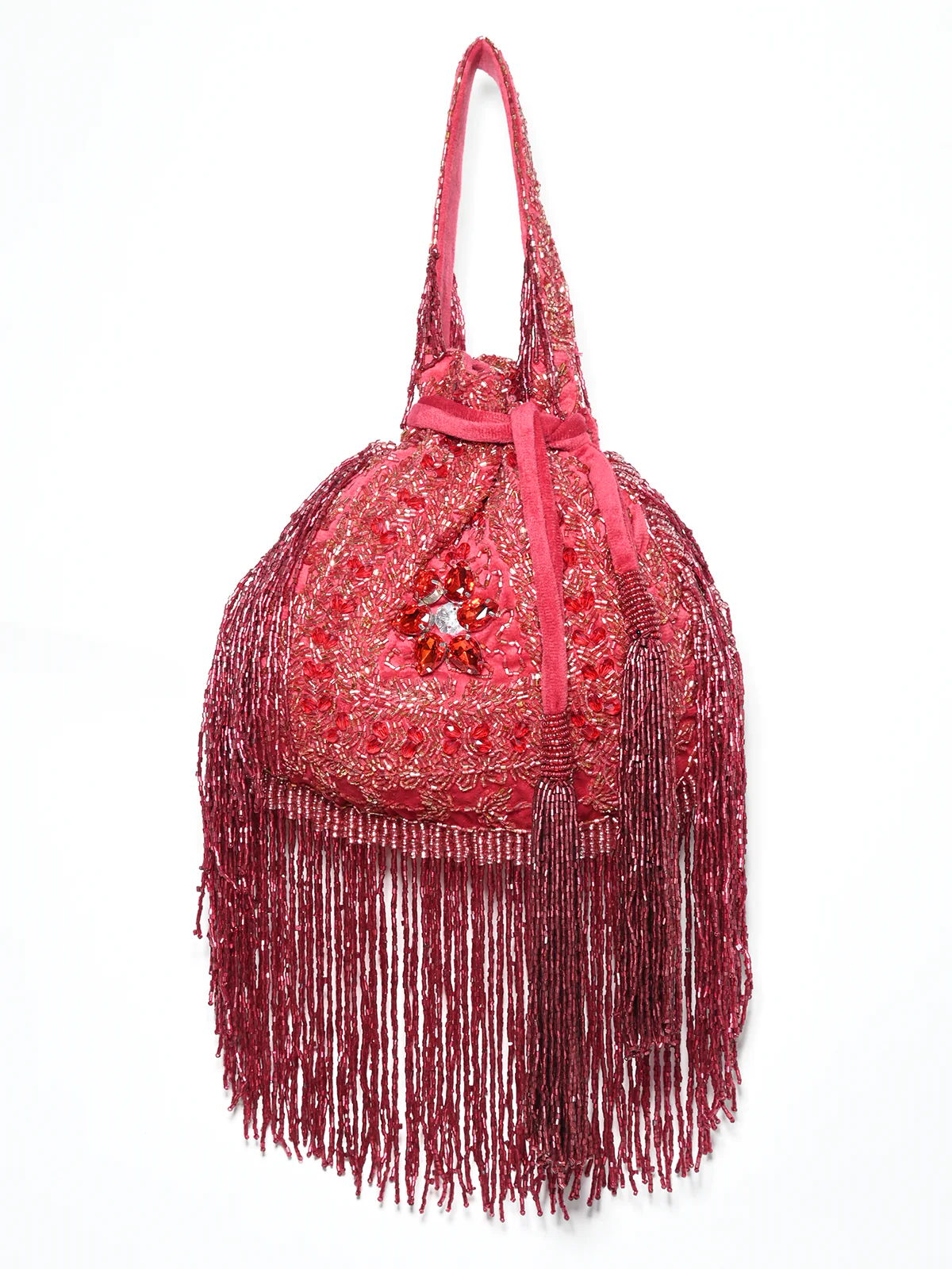 Odette Maroon Suede Cutdana Embellished Potli For Women - Image 3