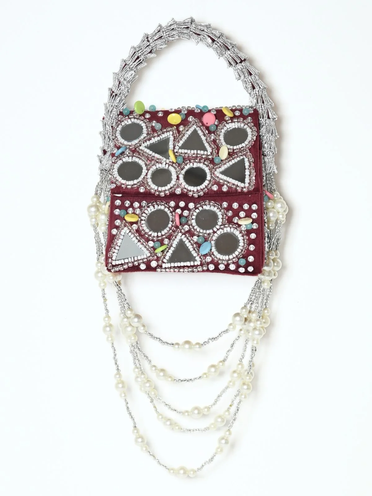 Odette Maroon Suede Embellished Clutch For Women - Image 3