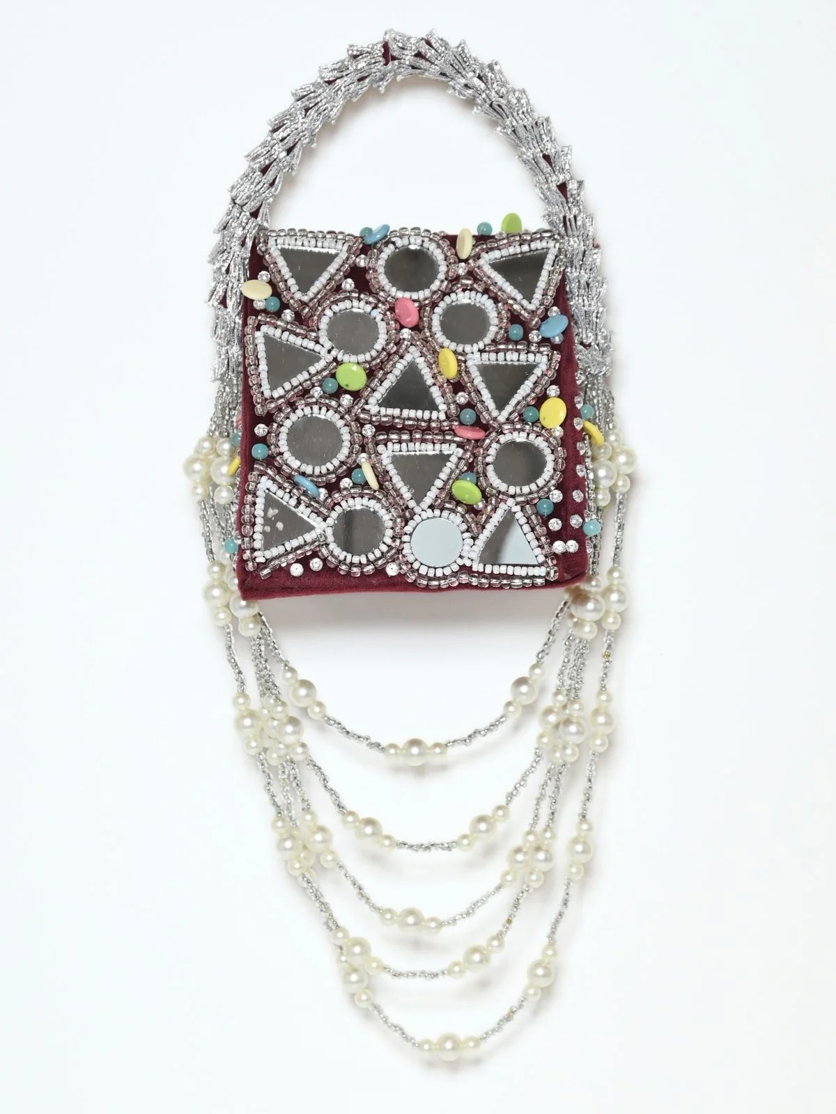 Odette Maroon Suede Embellished Clutch For Women - Image 5