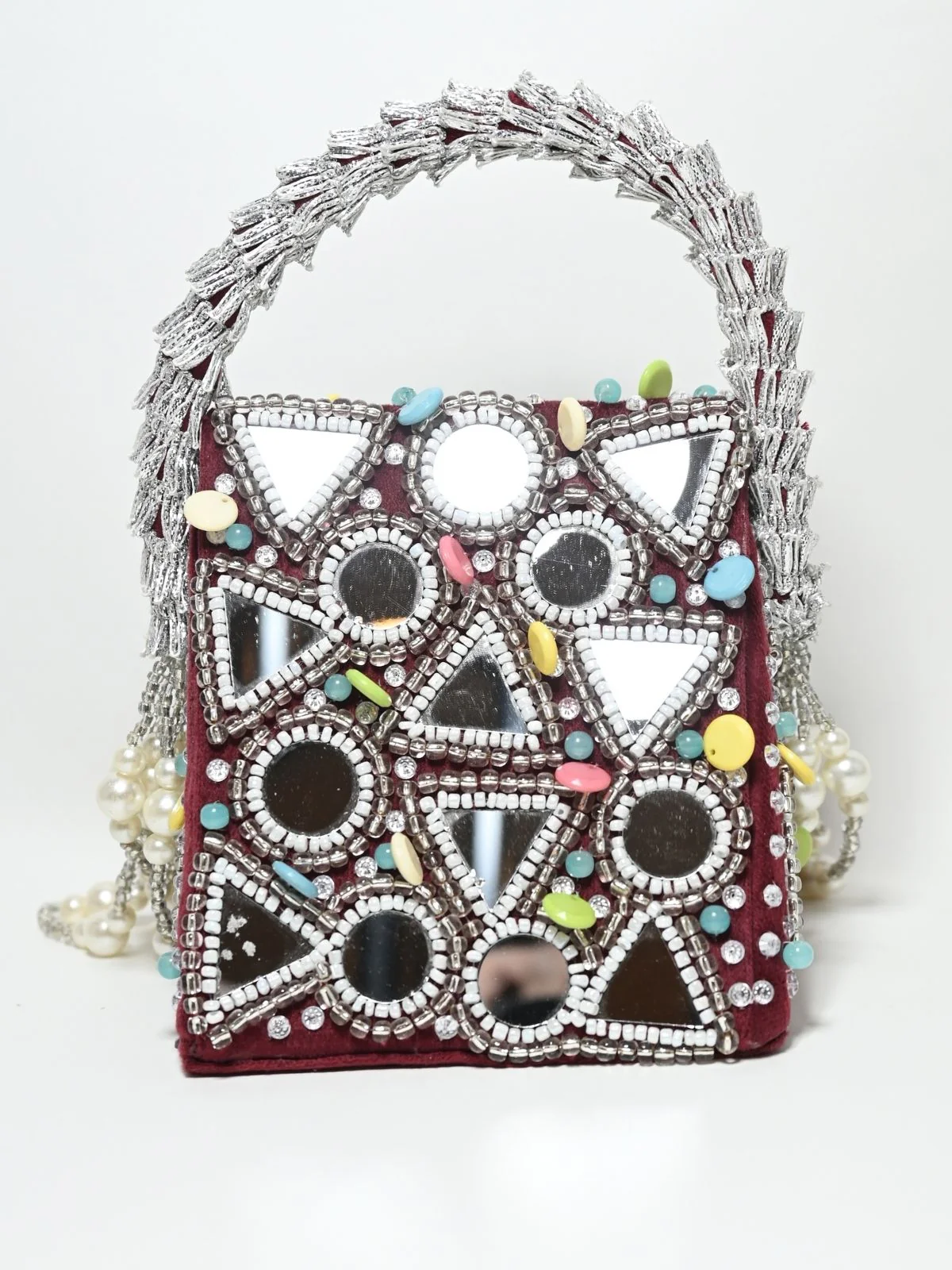 Odette Maroon Suede Embellished Clutch For Women - Image 6