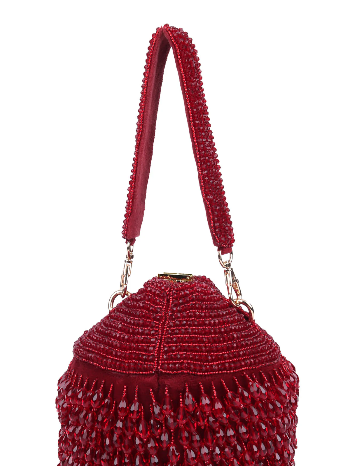 Odette Maroon Suede Embellished Potli For Women - Image 4