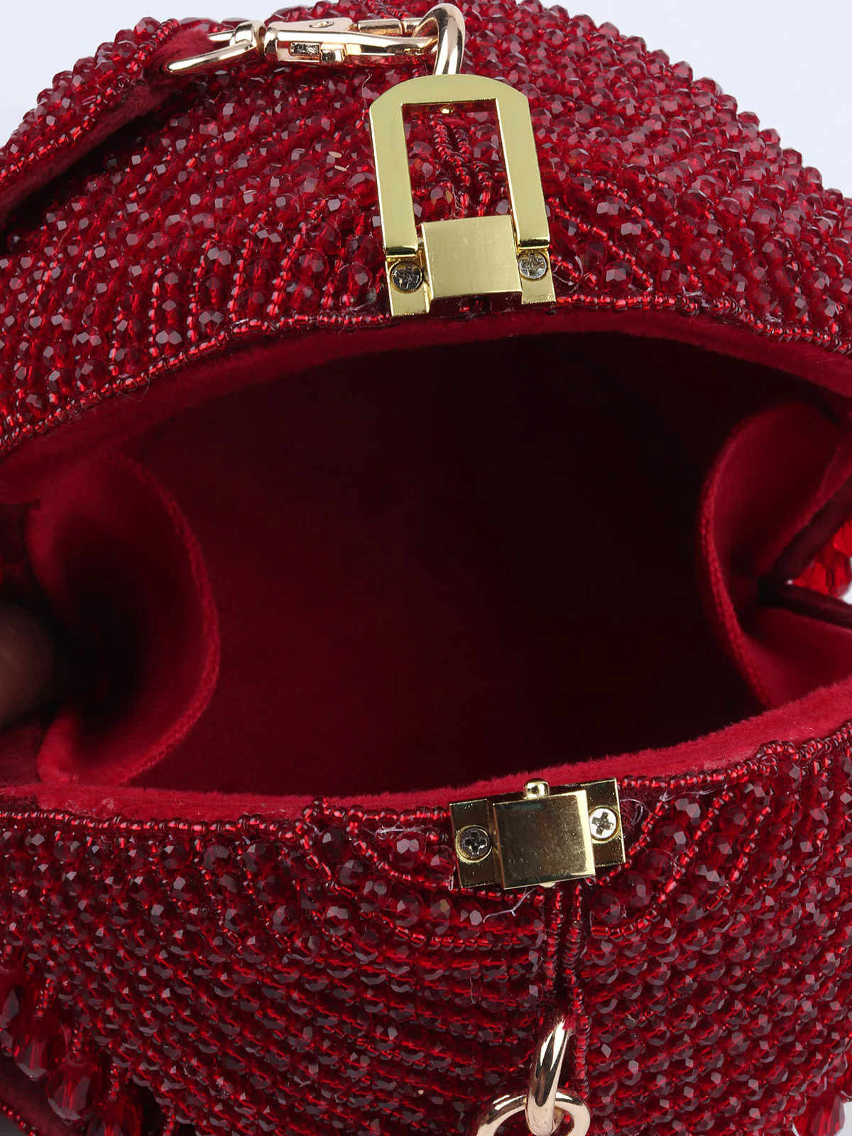 Odette Maroon Suede Embellished Potli For Women - Image 6