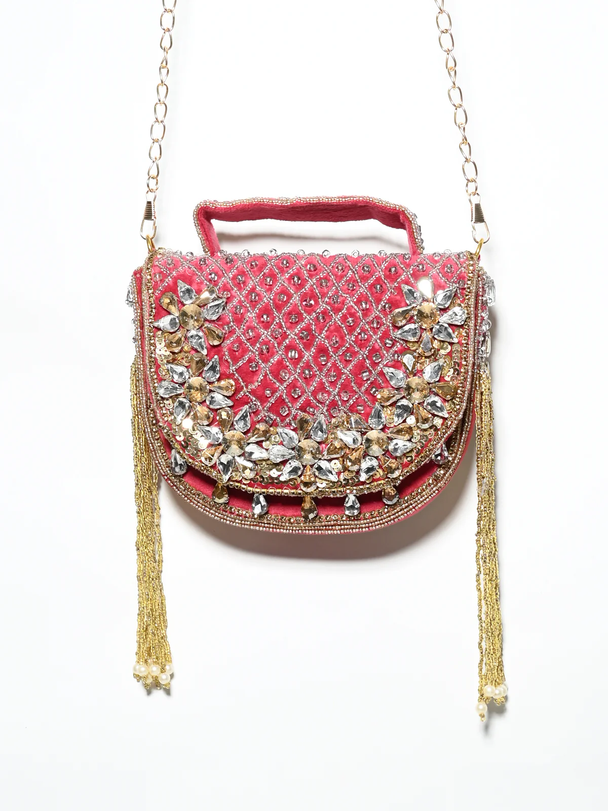 Odette Maroon Suede Stone And Cutdana Embellished Clutch For Women - Image 3