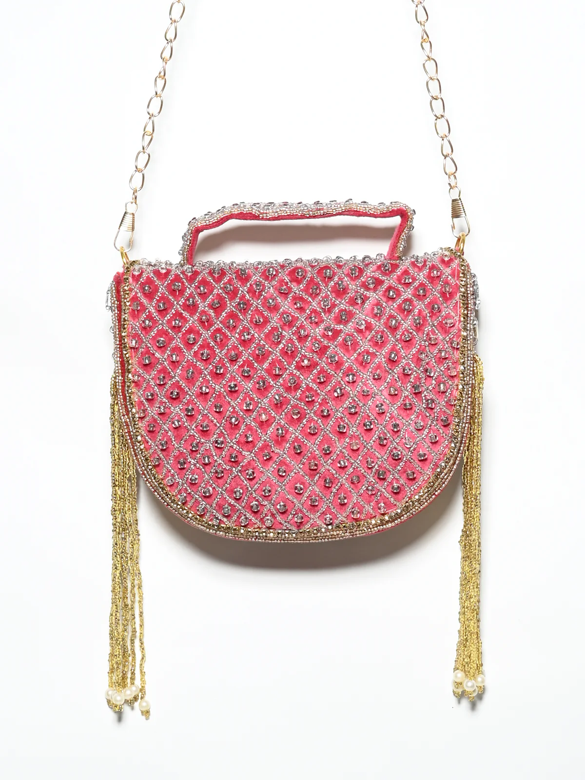 Odette Maroon Suede Stone And Cutdana Embellished Clutch For Women - Image 5