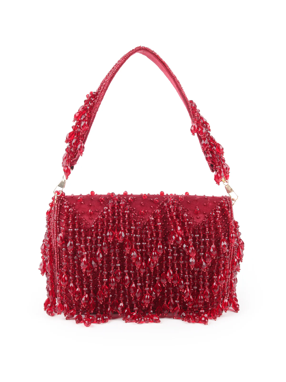 Odette Maroon Tassels Embellished Clutch Bag For Women - Image 3