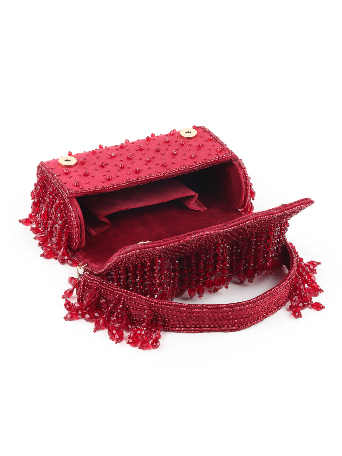 Odette Maroon Tassels Embellished Clutch Bag For Women - Image 5