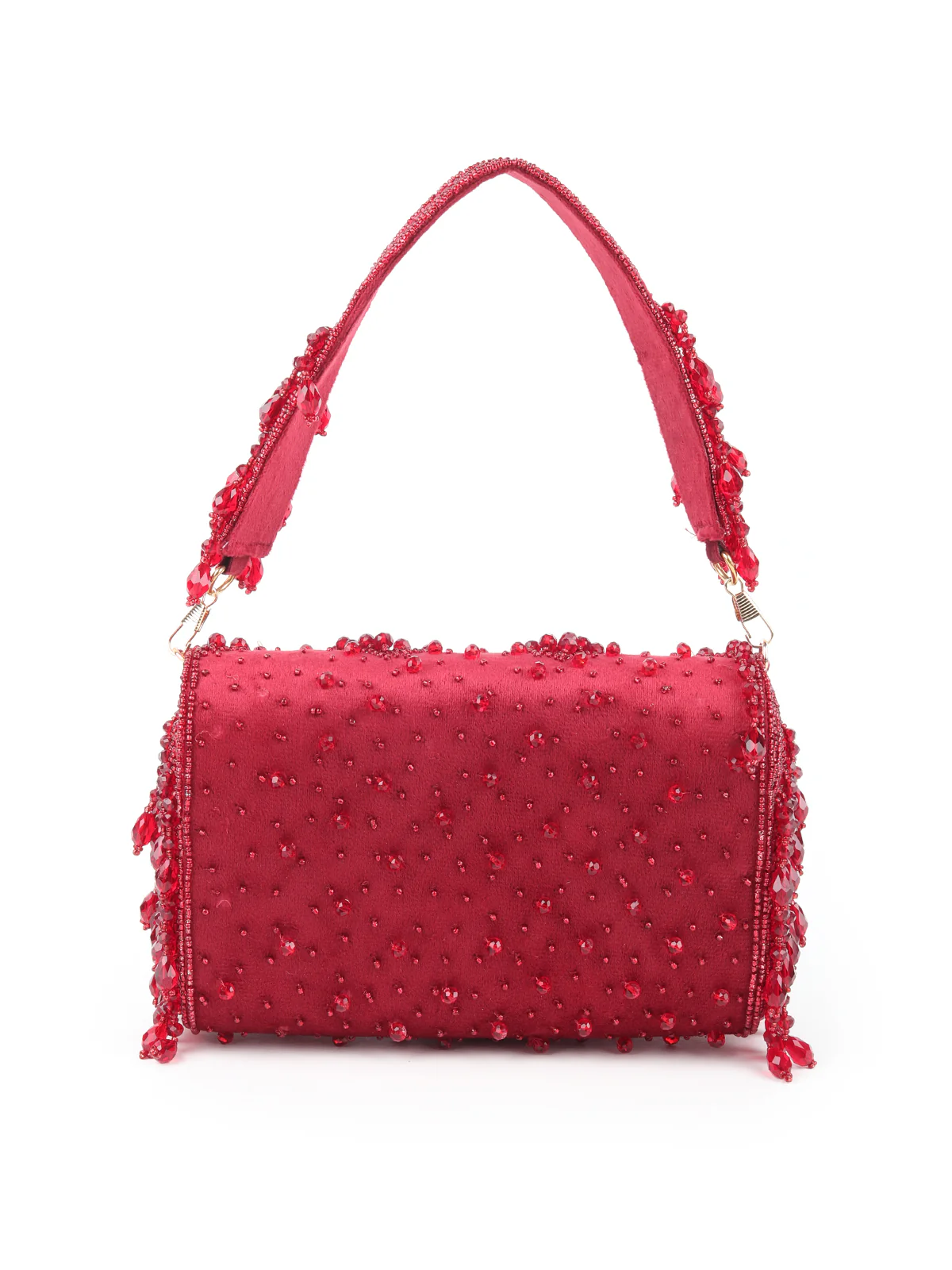 Odette Maroon Tassels Embellished Clutch Bag For Women - Image 6