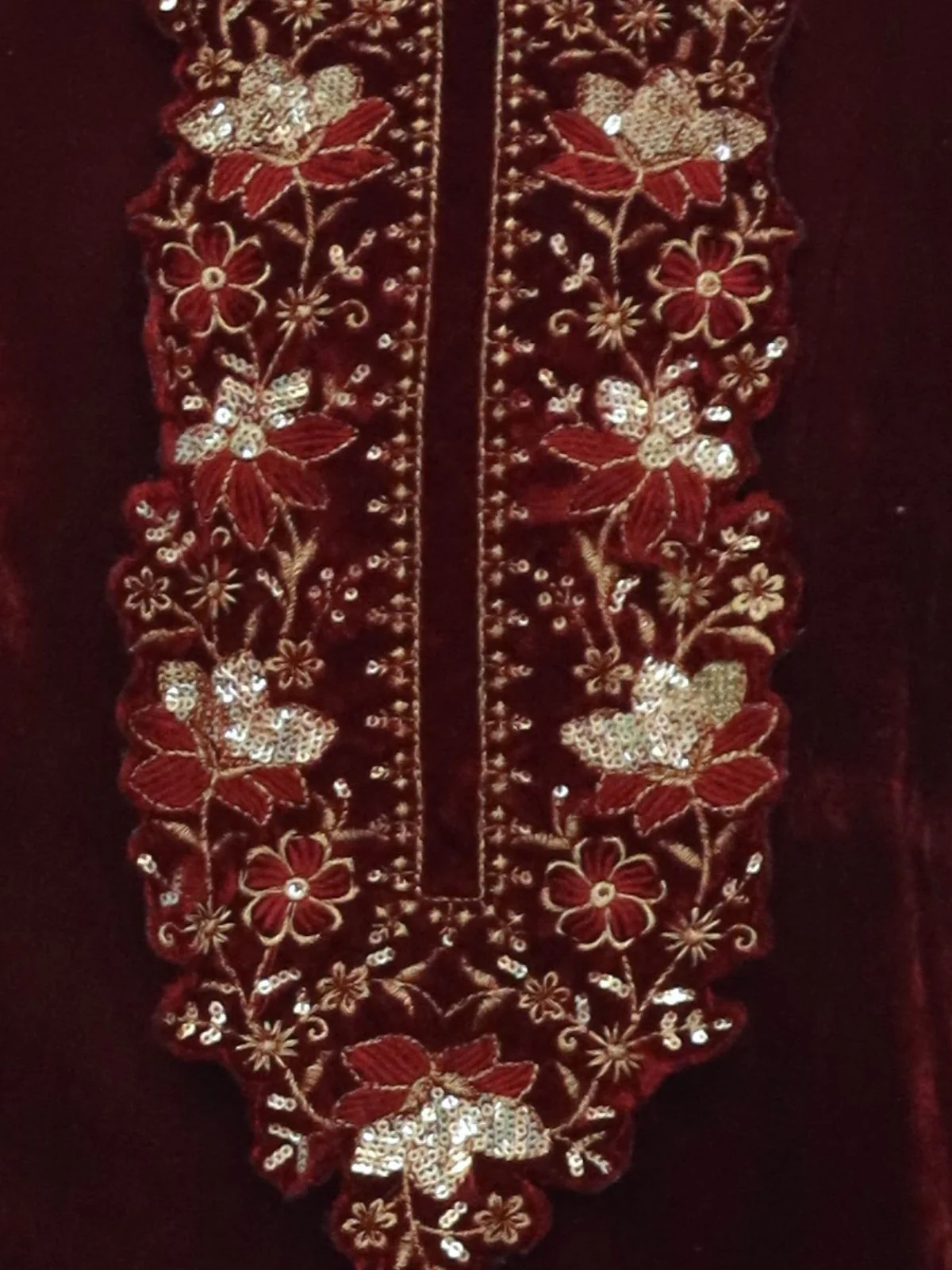 Odette Maroon Velvet Embroidery Semi-Stitched Kurta Set For Women - Image 3