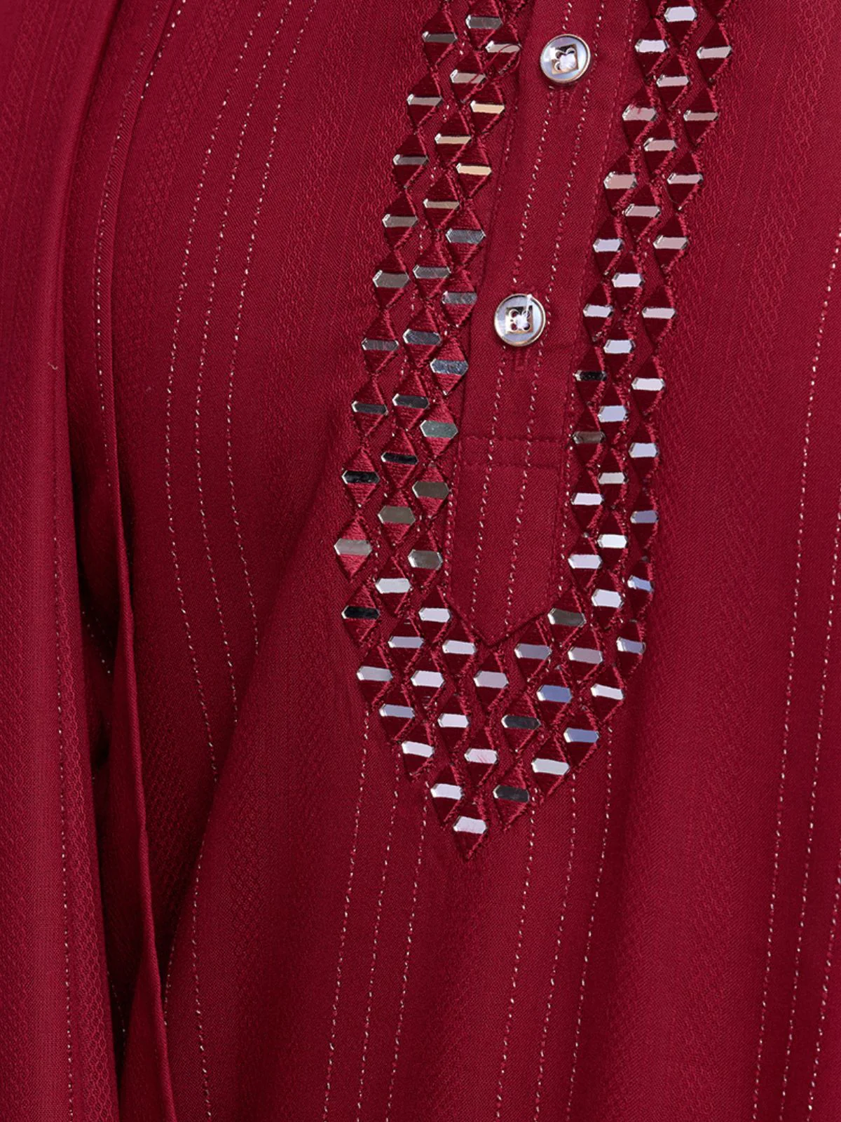 Odette Maroon Viscose Rayon Mirror Work Stitched Kurta Set For Men - Image 6