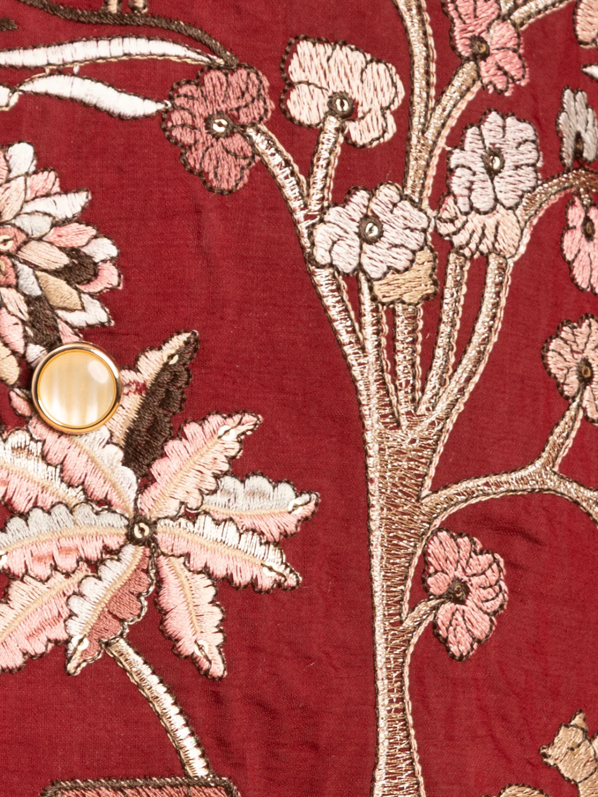 Odette Maroon Viscose Silk Embroidered Stitched Kurta Set For Kids - Image 5