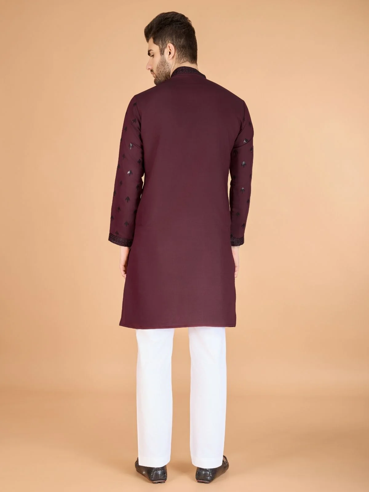 Odette Maroon Viscose Silk Sequence Stitched Kurta For Men - Image 5