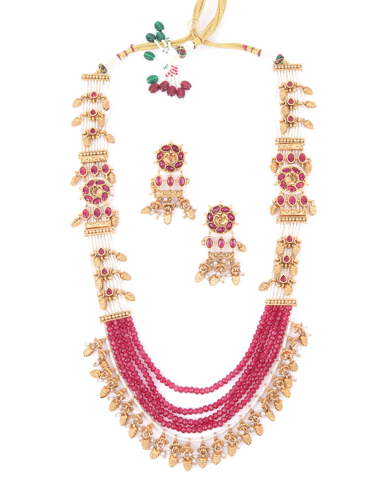 Odette Maroon & White Alloy Embellished Jewellery Set For Women - Image 3