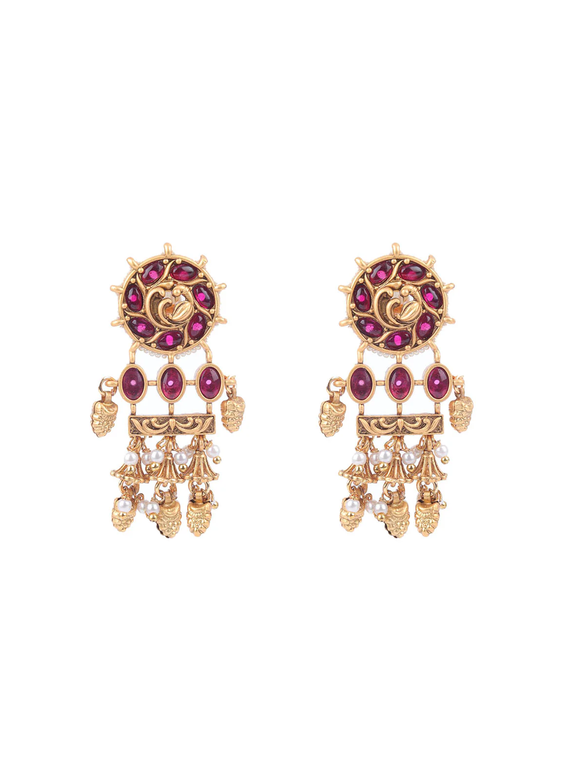 Odette Maroon & White Alloy Embellished Jewellery Set For Women - Image 5