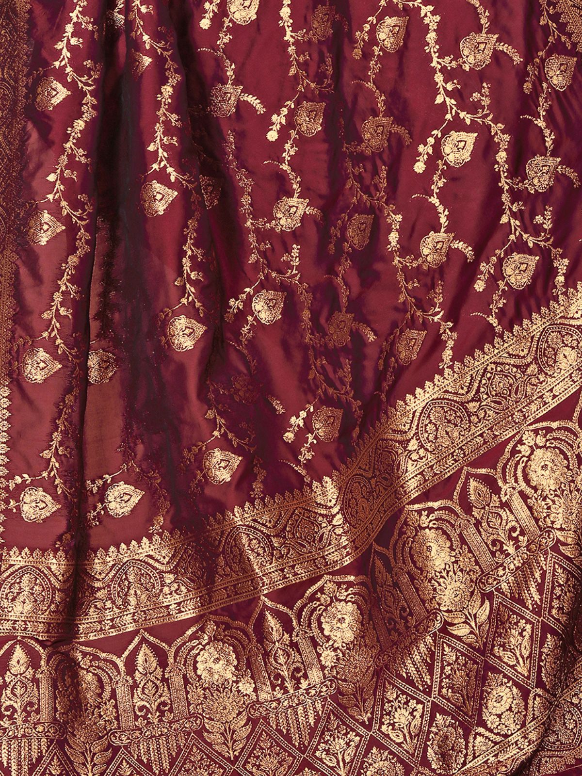 Odette Maroon Woven Banarasi Silk Saree With unstitched Blouse For Women - Image 6