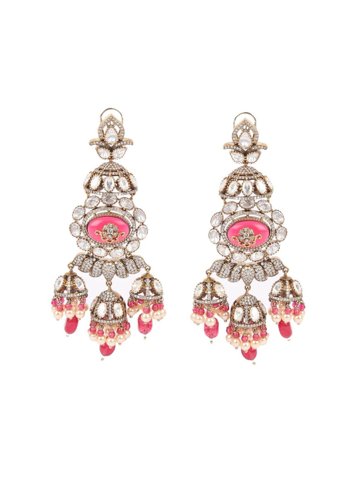 Odette Maroon Zircon Gold Plated Dangler Earrings For Women - Image 3
