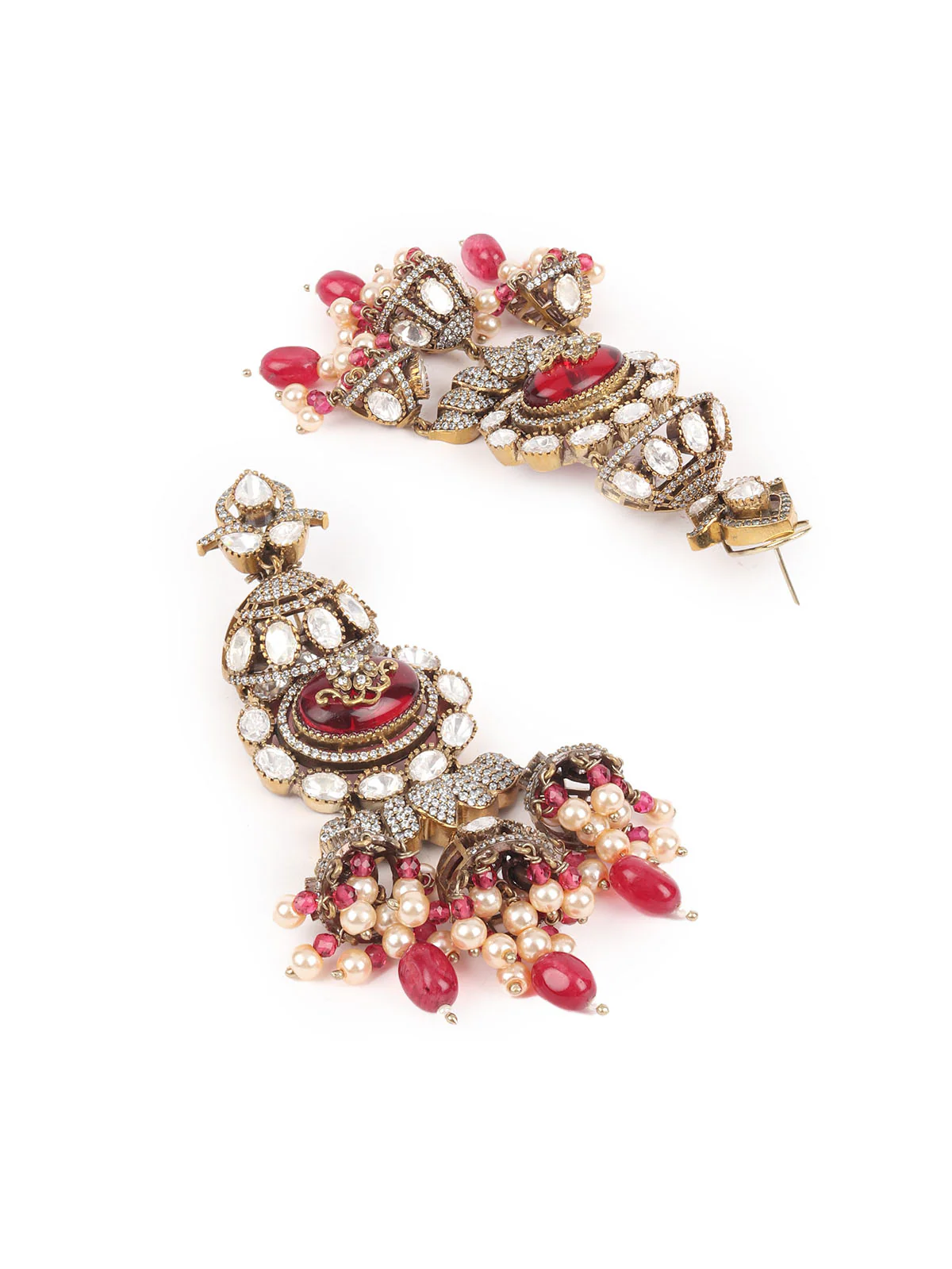 Odette Maroon Zircon Gold Plated Dangler Earrings For Women - Image 6