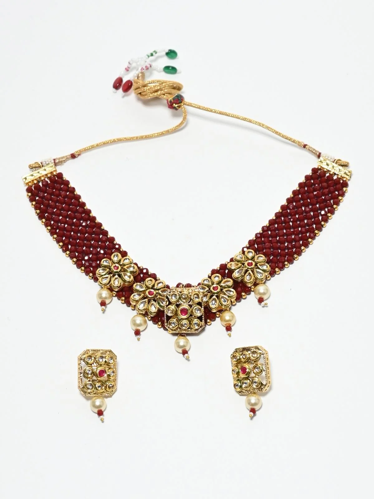 Odette Marron Alloy Beaded Pearl Jewellery Set For Women - Image 3