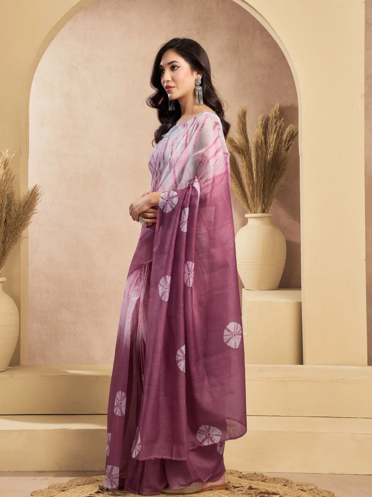 Odette Mauve And Light Pink Cotton Linen Zari Work Saree For Women - Image 2