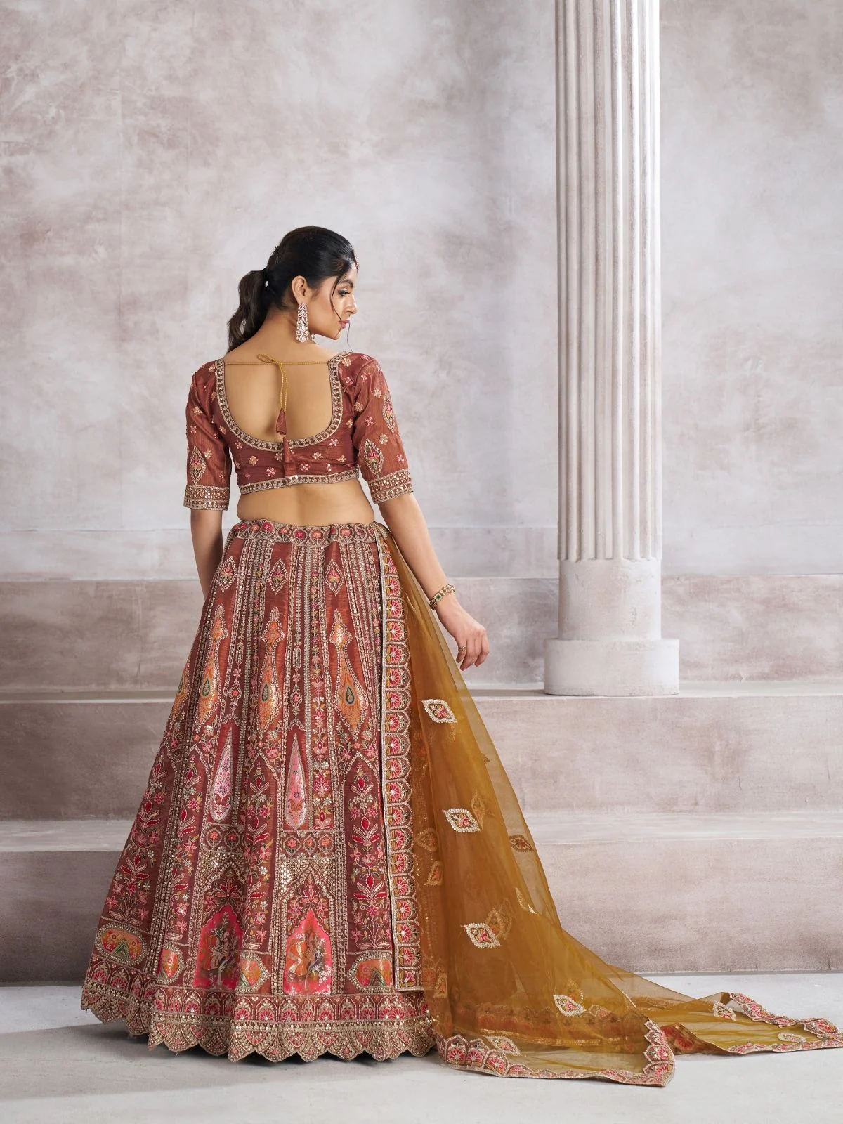 Odette Mauve Banarasi Silk Embroidered Semi-Stitched Lehenga For Women - Image 2