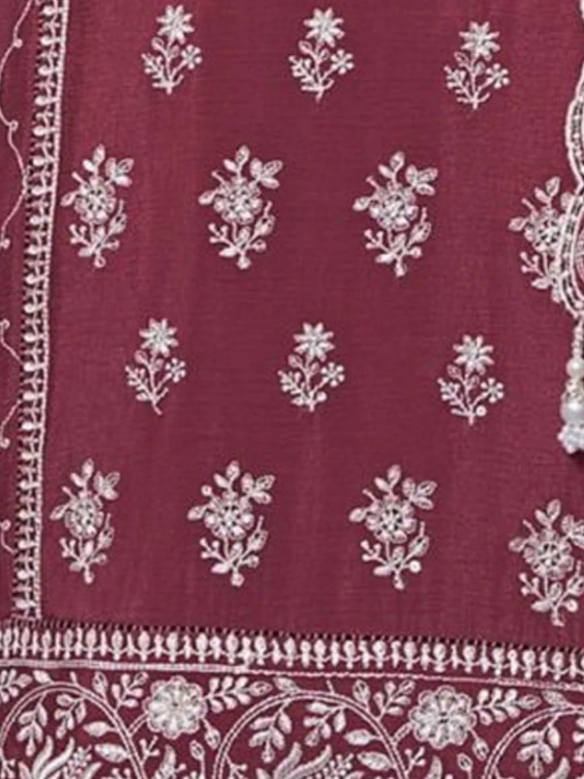 Odette Mauve Chiffon Embroidered Semi Stitched Kurta Set For Women - Image 3