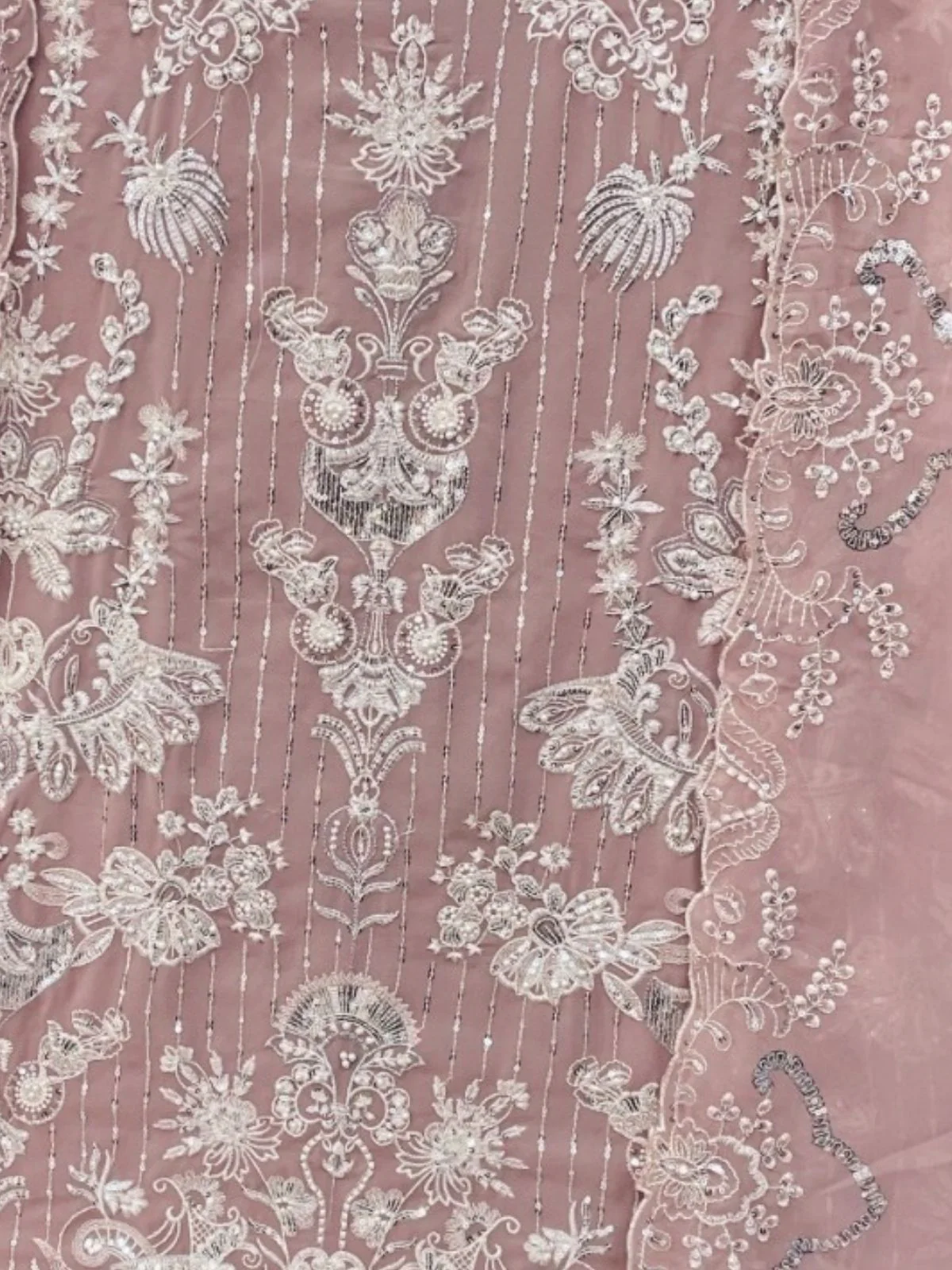 Odette Mauve Embroidered Georgette Semi Stitched Kurta Set For Women - Image 3