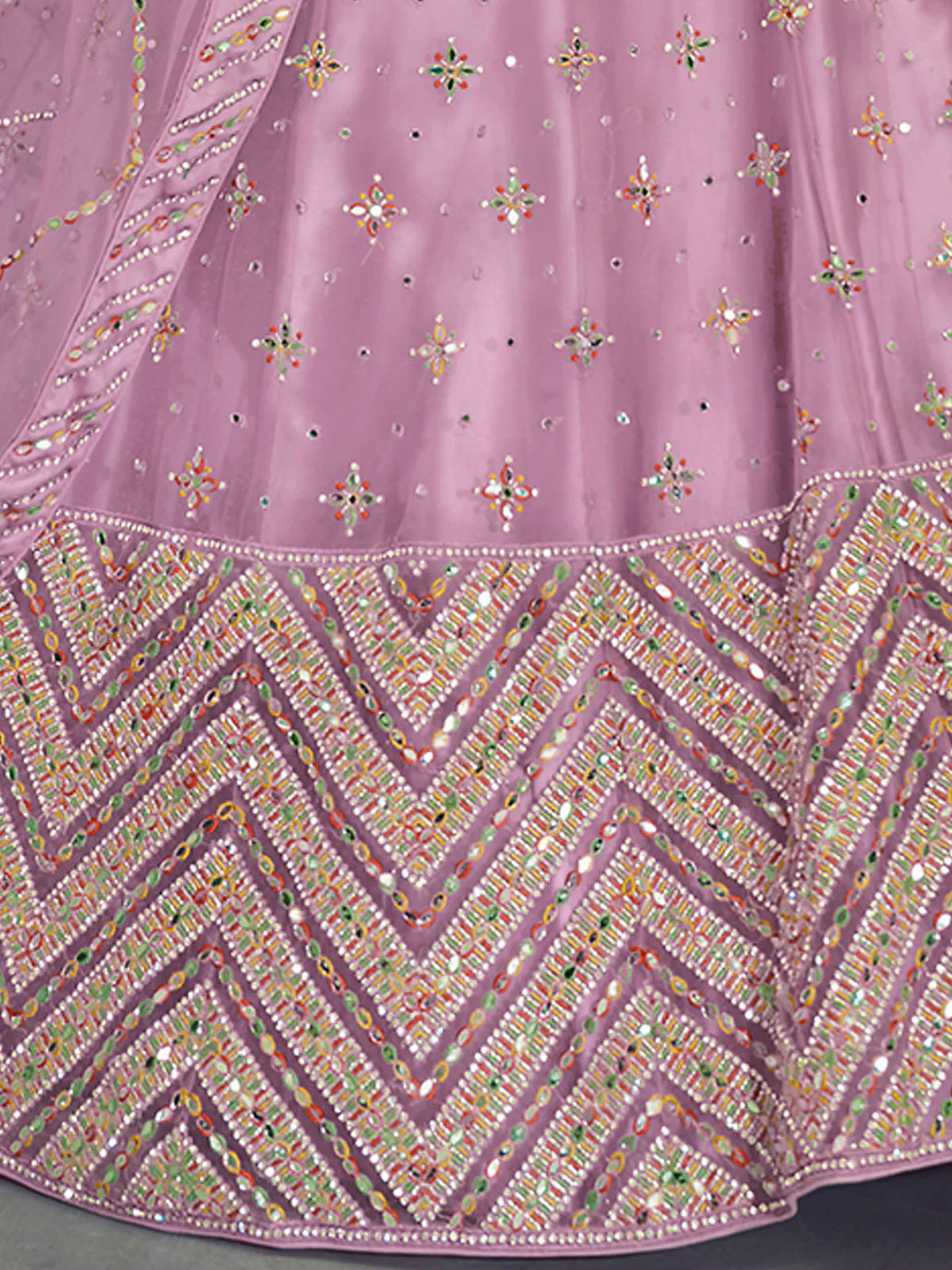 Odette Mauve Embroidered Soft Net Semi Stitched Lehenga With Blouse For Women - Image 5
