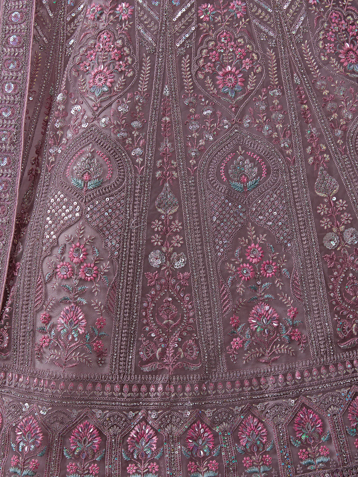 Odette Mauve Embroidered Soft Net Semi Stitched Lehenga With Blouse For Women - Image 7