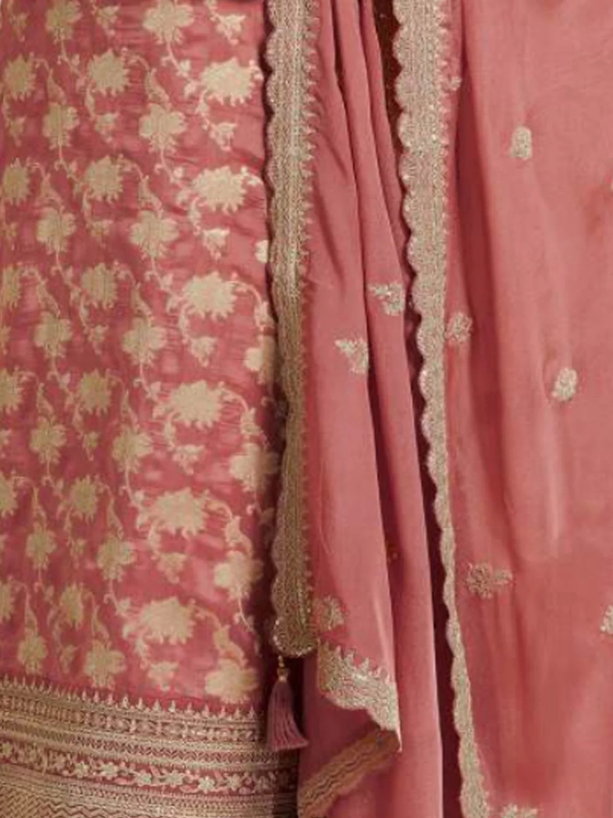 Odette Mauve Jacquard Embroidered Semi Stitched Kurta Set For Women - Image 3