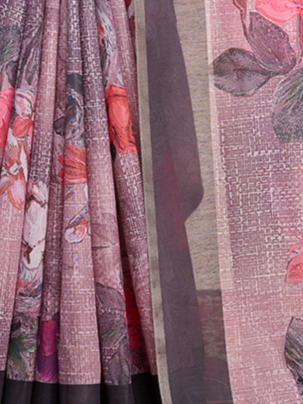 Odette Mauve Linen Printed Saree With Unstitched Blouse For Women - Image 4