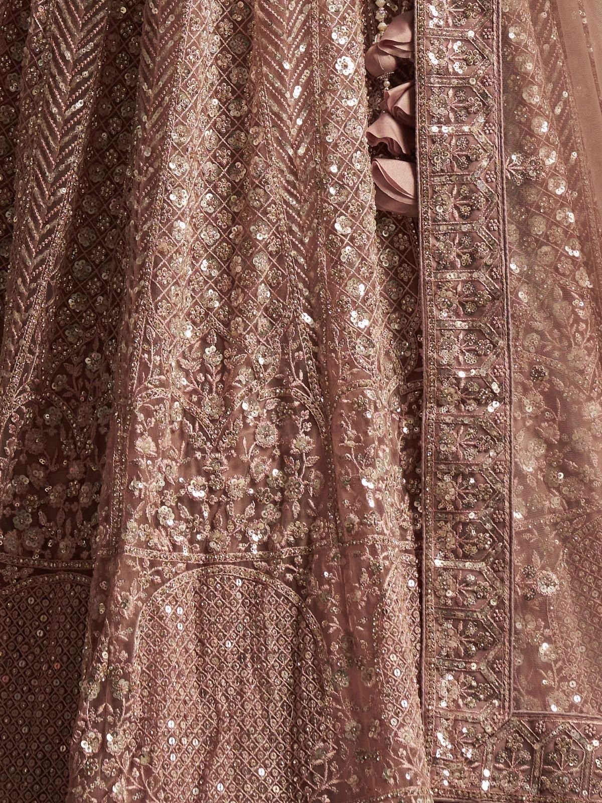 Odette Mauve Net Embellished Semi-Stitched Lehenga For Women - Image 6