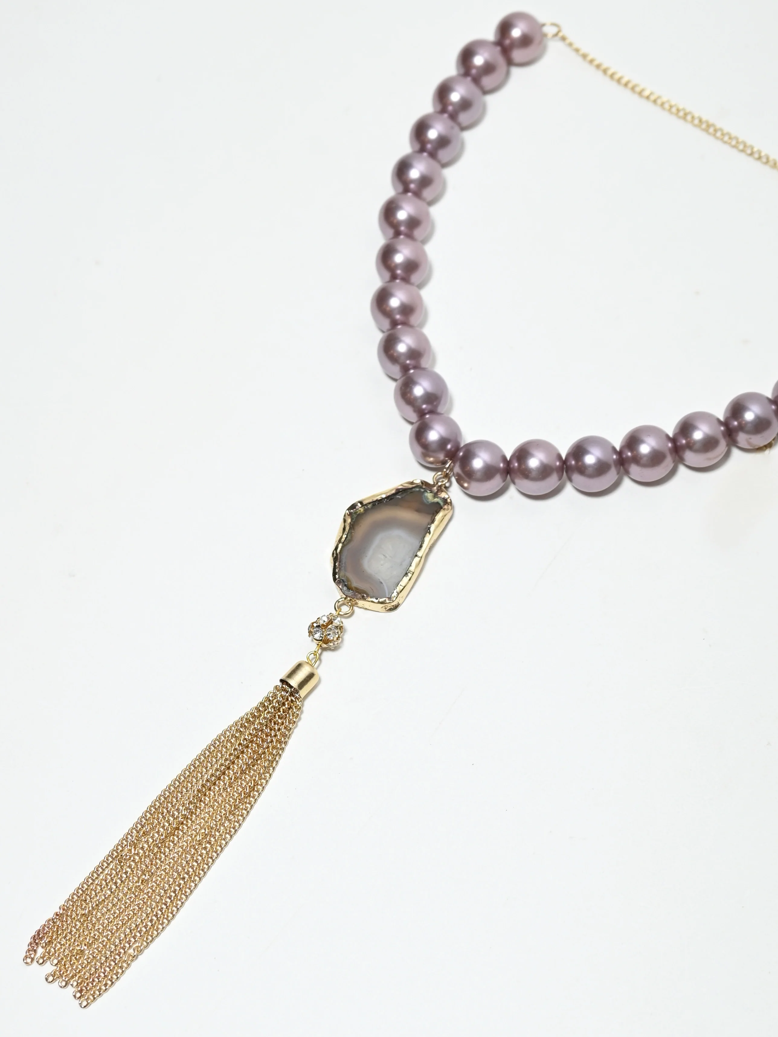 Odette Mauve Pink Alloy Pear And Stone Neckpiece For Women - Image 4