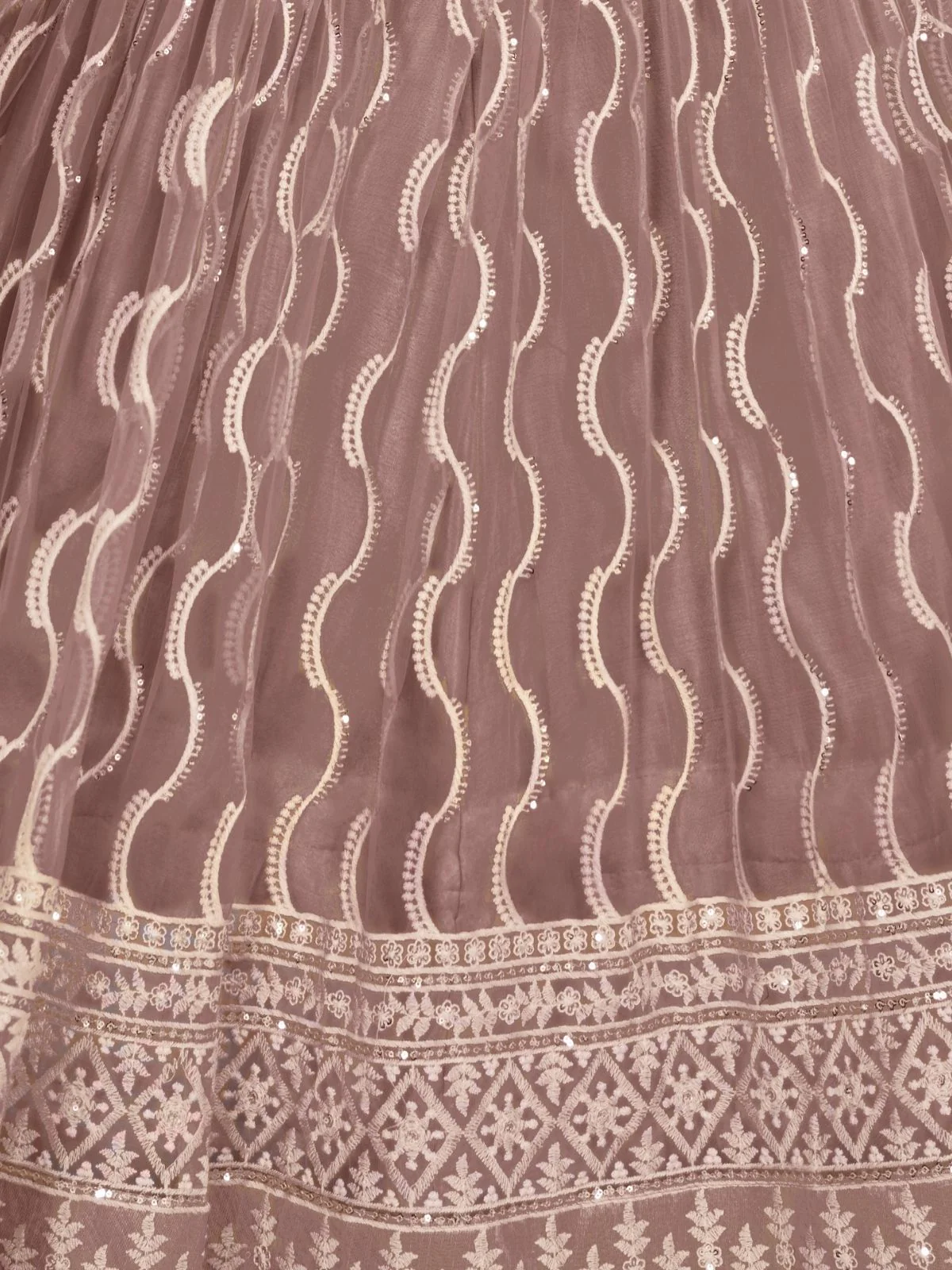 Odette Mauve Pink Net Embroidered Semi Stitched Lehenga For Women - Image 5