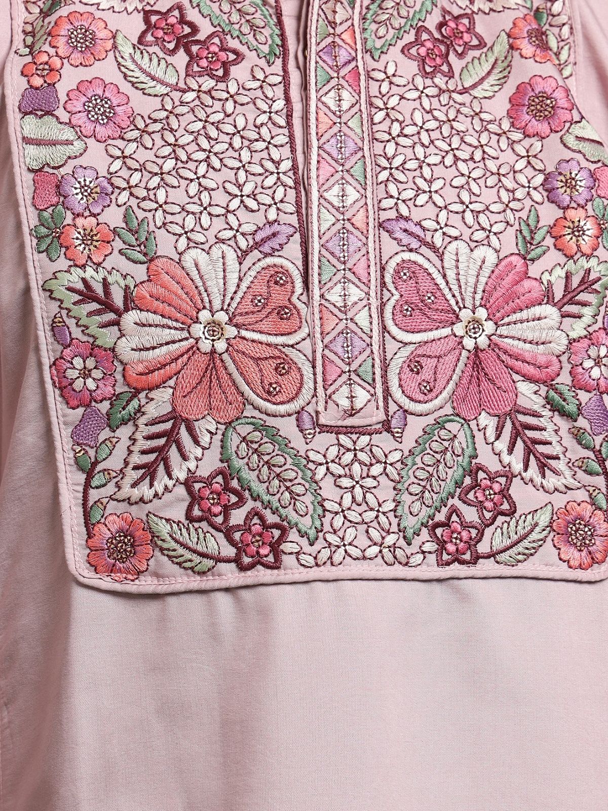Odette Mauve Pink  Viscose Silk Embroidered Stitched Kurta Set For Kids - Image 6