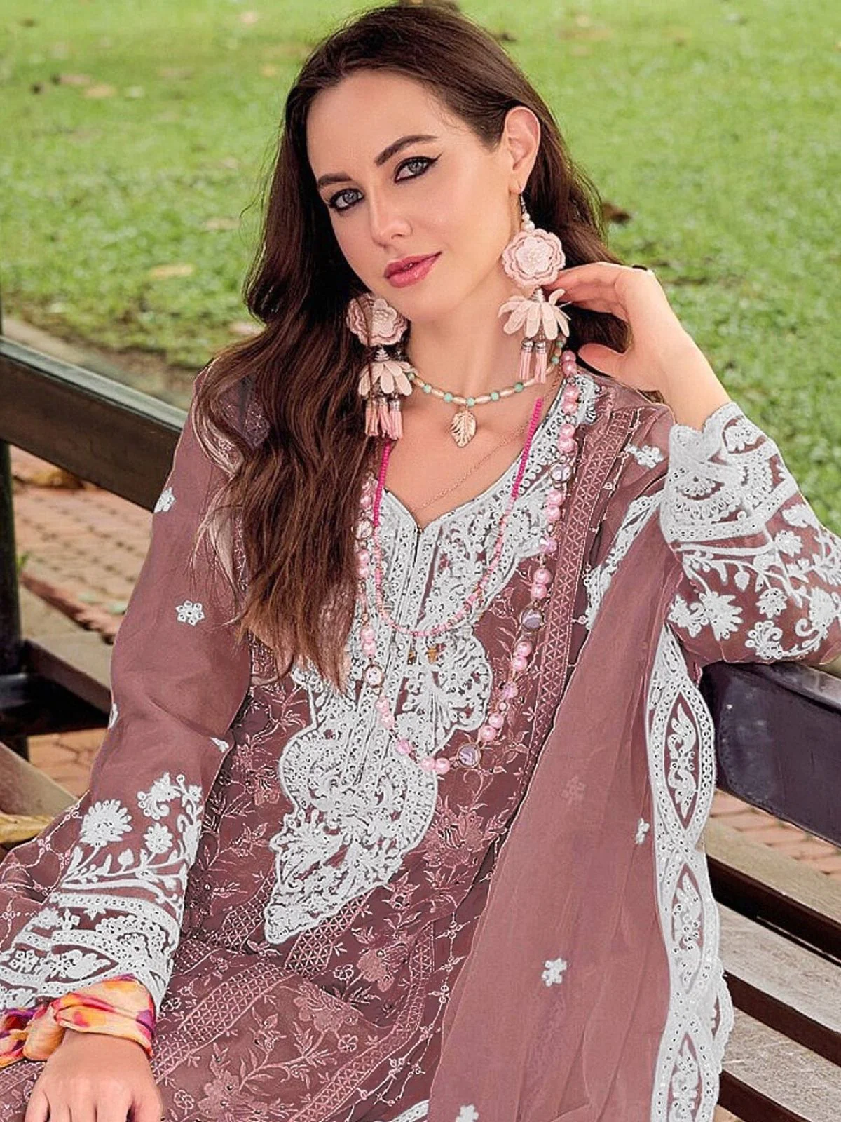Odette Mauve Silk Blend Embellished Semi Stitched Kurta Set For Women - Image 2
