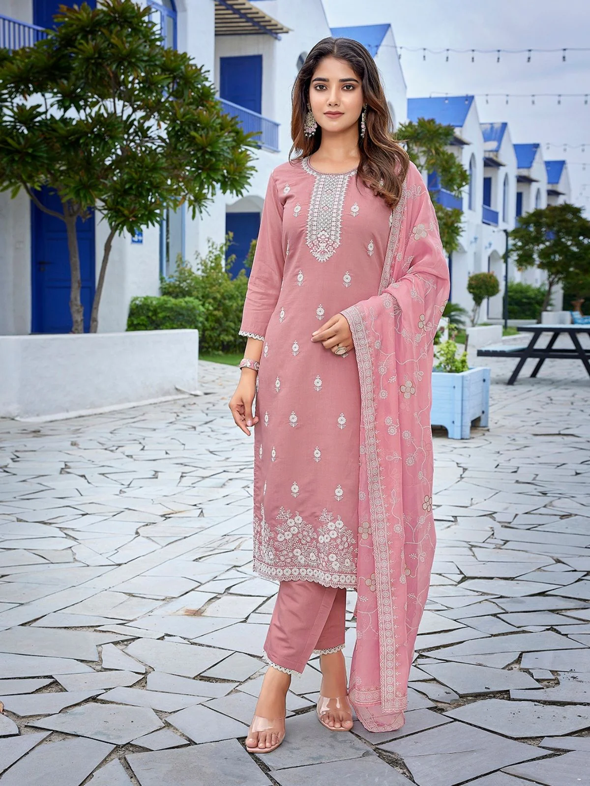 Odette Mauve Silk Blend Embroidered Stiched Kurta Set For Women - Image 6
