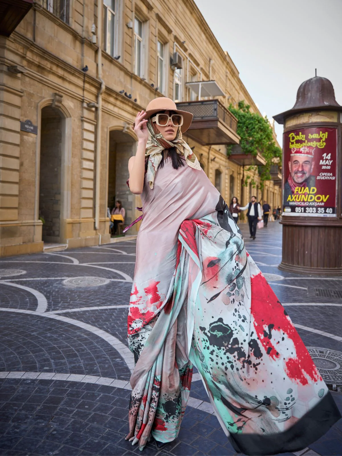 Odette Mauve Silk Blend Printed Saree With Unstitched Blouse For Women - Image 2