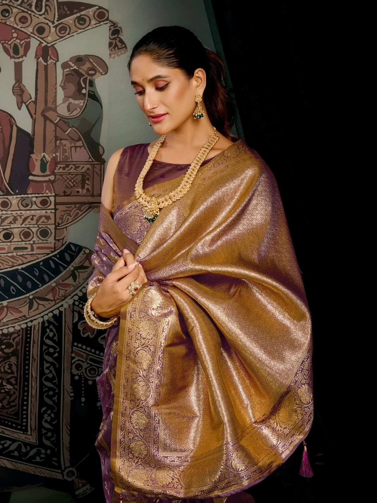 Odette Mauve Silk Blend Woven Saree For Women - Image 4