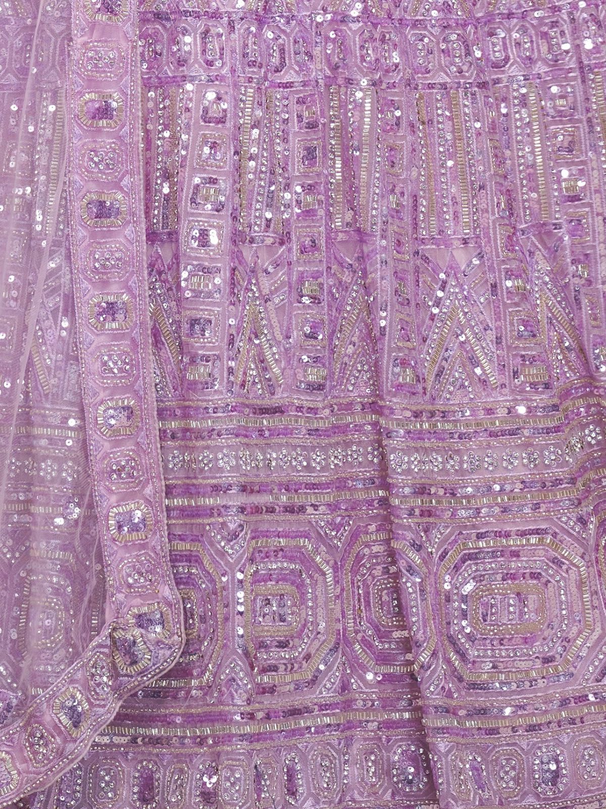 Odette Mauve Soft Net Embroidered Semi Stitched Lehenga With Unstitched Blouse For Women - Image 6