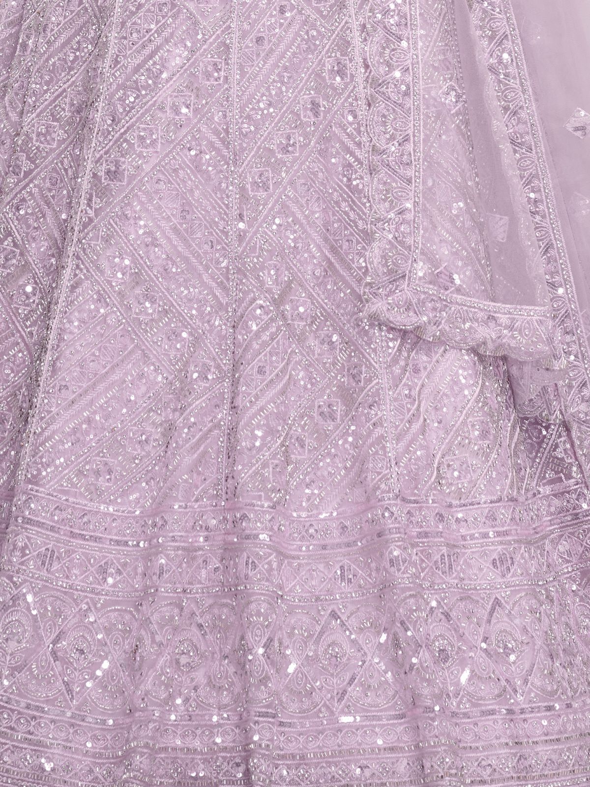 Odette Mauve Soft Net Embroidered Semi Stitched Lehenga With Unstitched Blouse For Women - Image 6