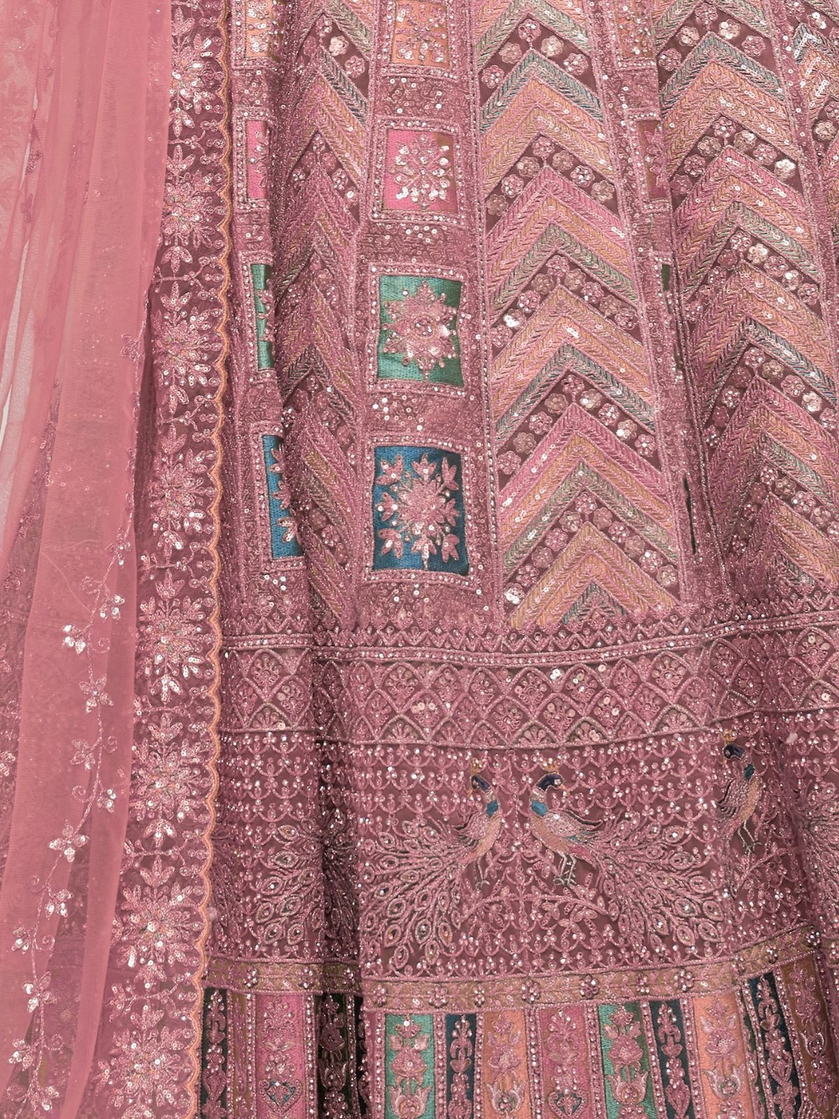Odette Mauve Soft Net Embroidered Semi Stitched Lehenga With Unstitched Blouse For Women - Image 6