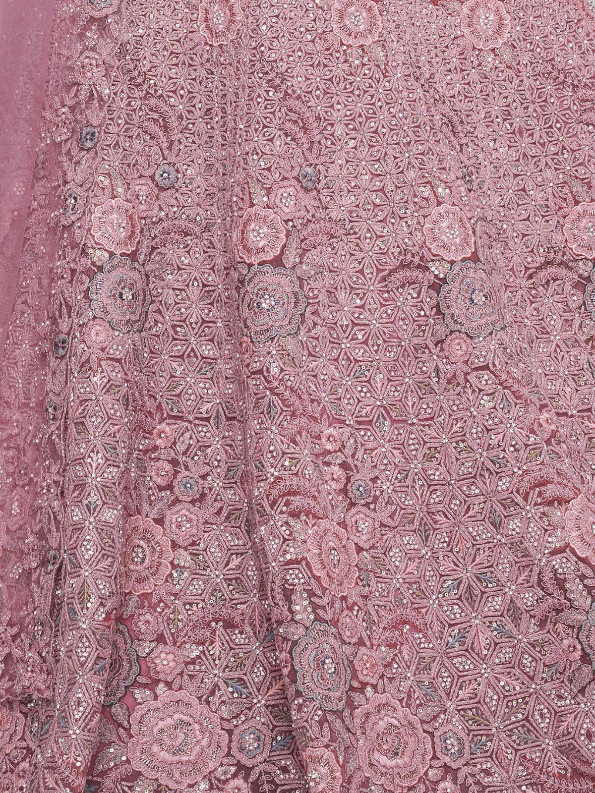 Odette Mauve Soft Net Embroidered Semi Stitched Lehenga With Unstitched Blouse For Women - Image 5
