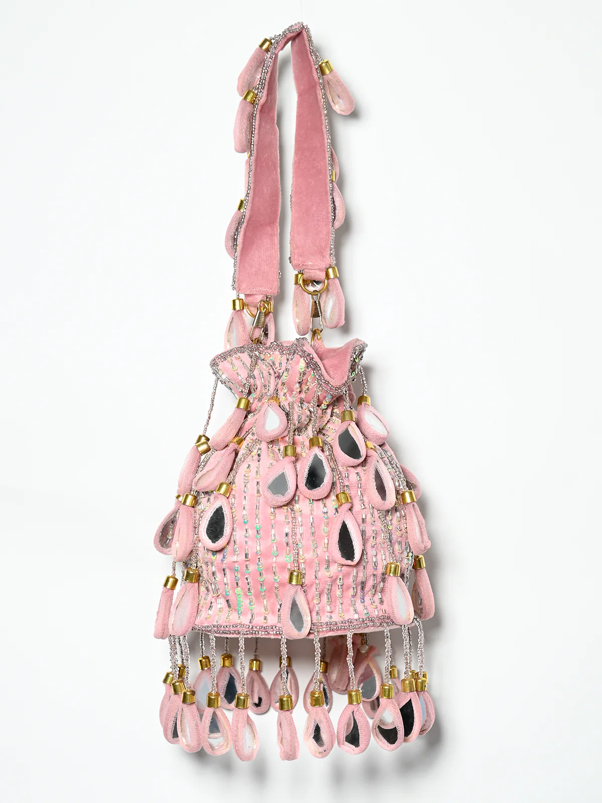 Odette Mauve Suede Cutdana And Mirror Embellished Potli For Women - Image 4