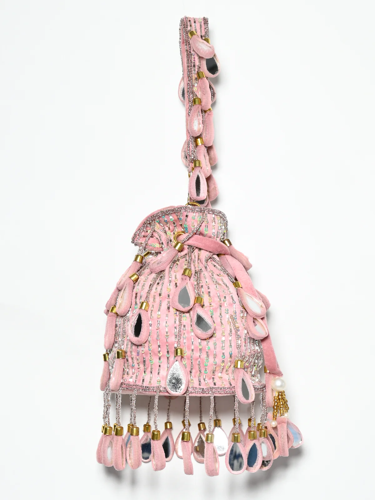 Odette Mauve Suede Cutdana And Mirror Embellished Potli For Women - Image 5