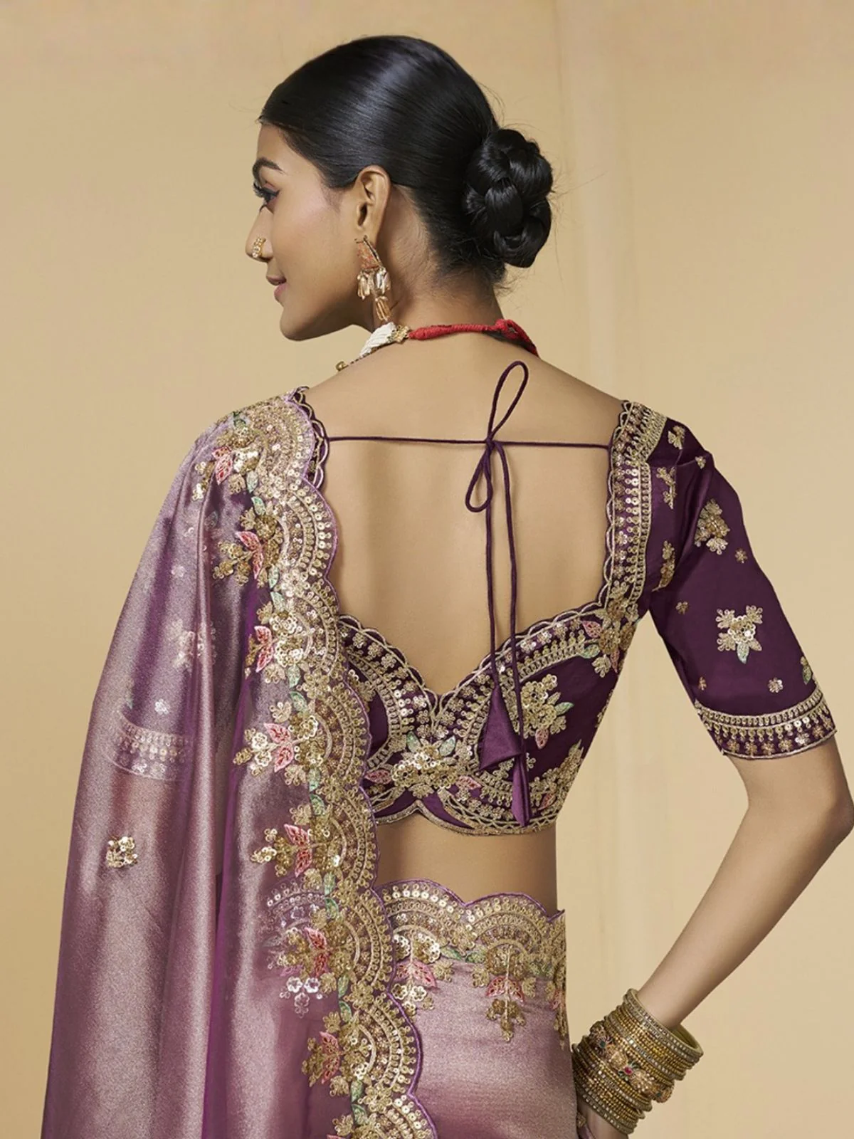 Odette Mauve Tissue Embellished Saree For Women - Image 3