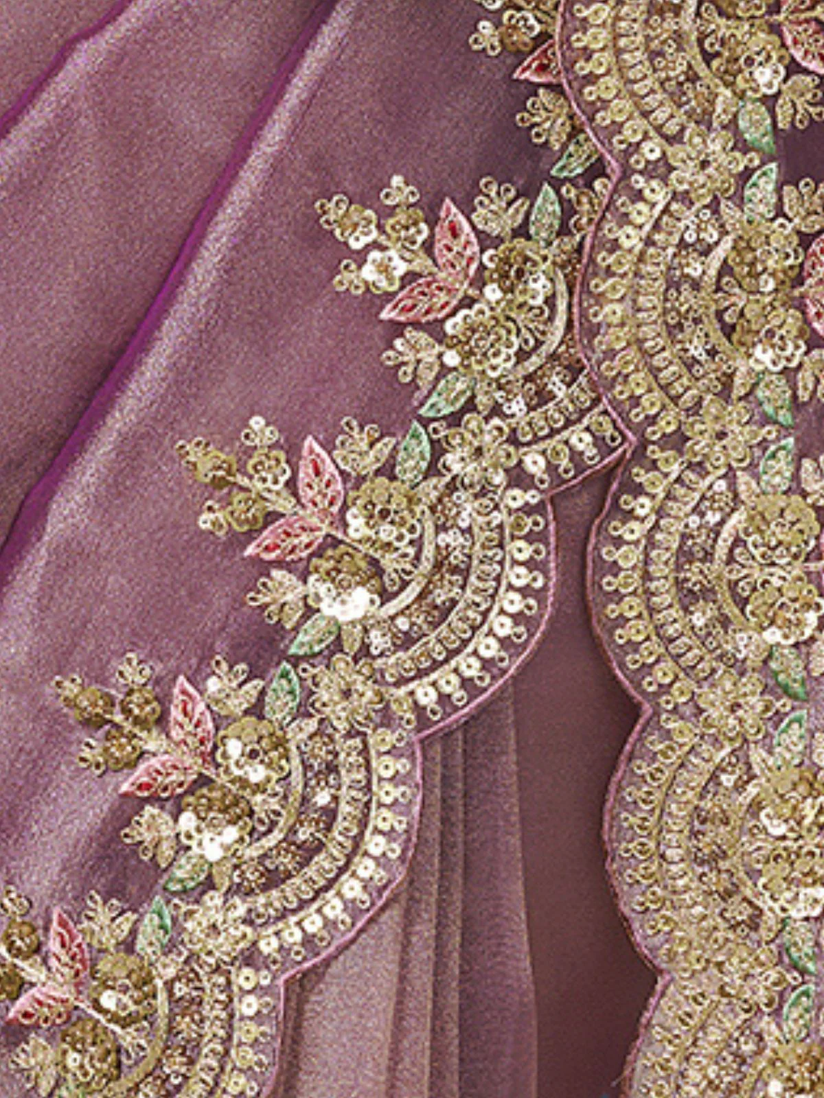 Odette Mauve Tissue Embellished Saree For Women - Image 4