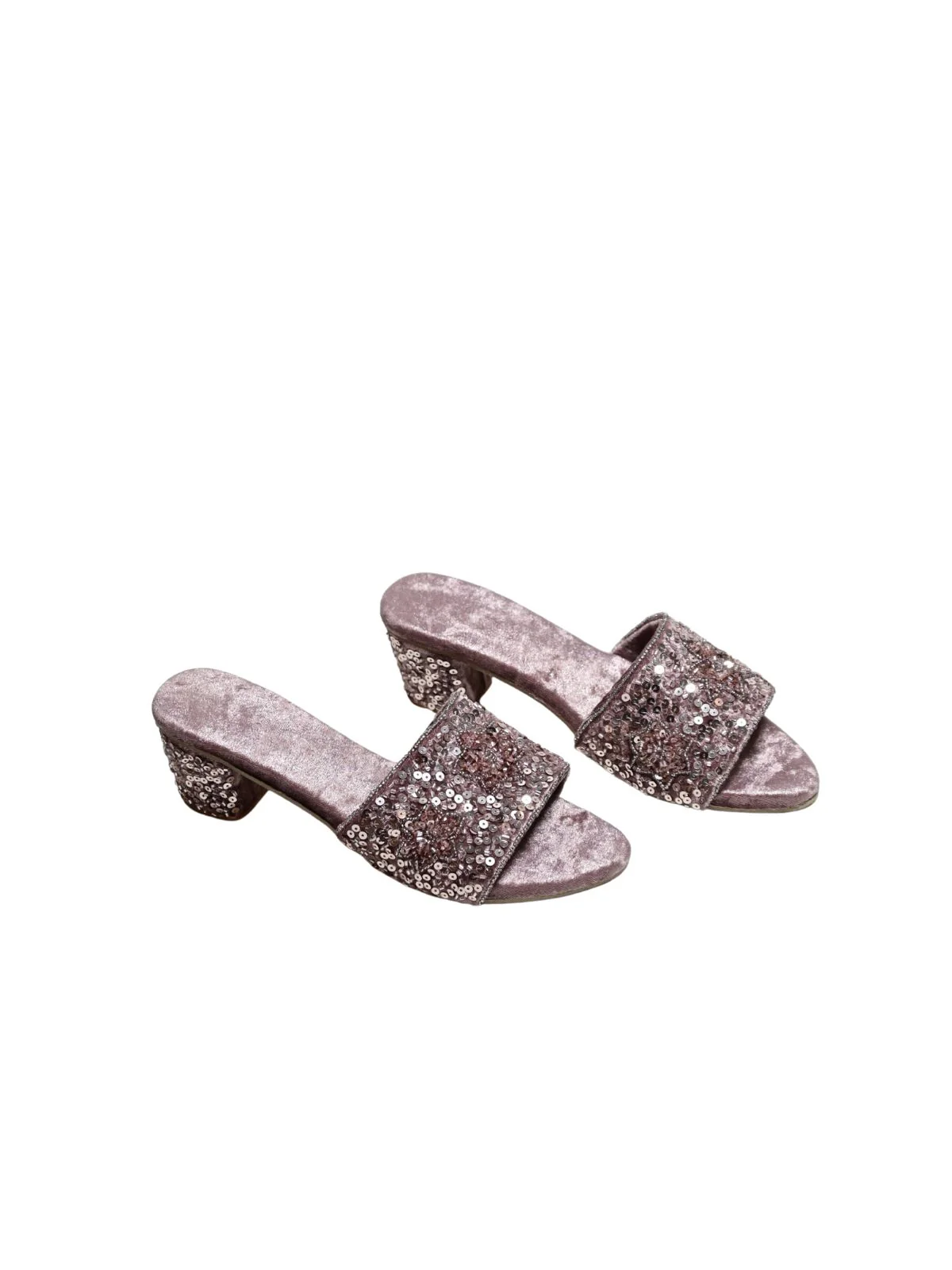 Odette Mauve Velvet Embellished Heels For Women - Image 3