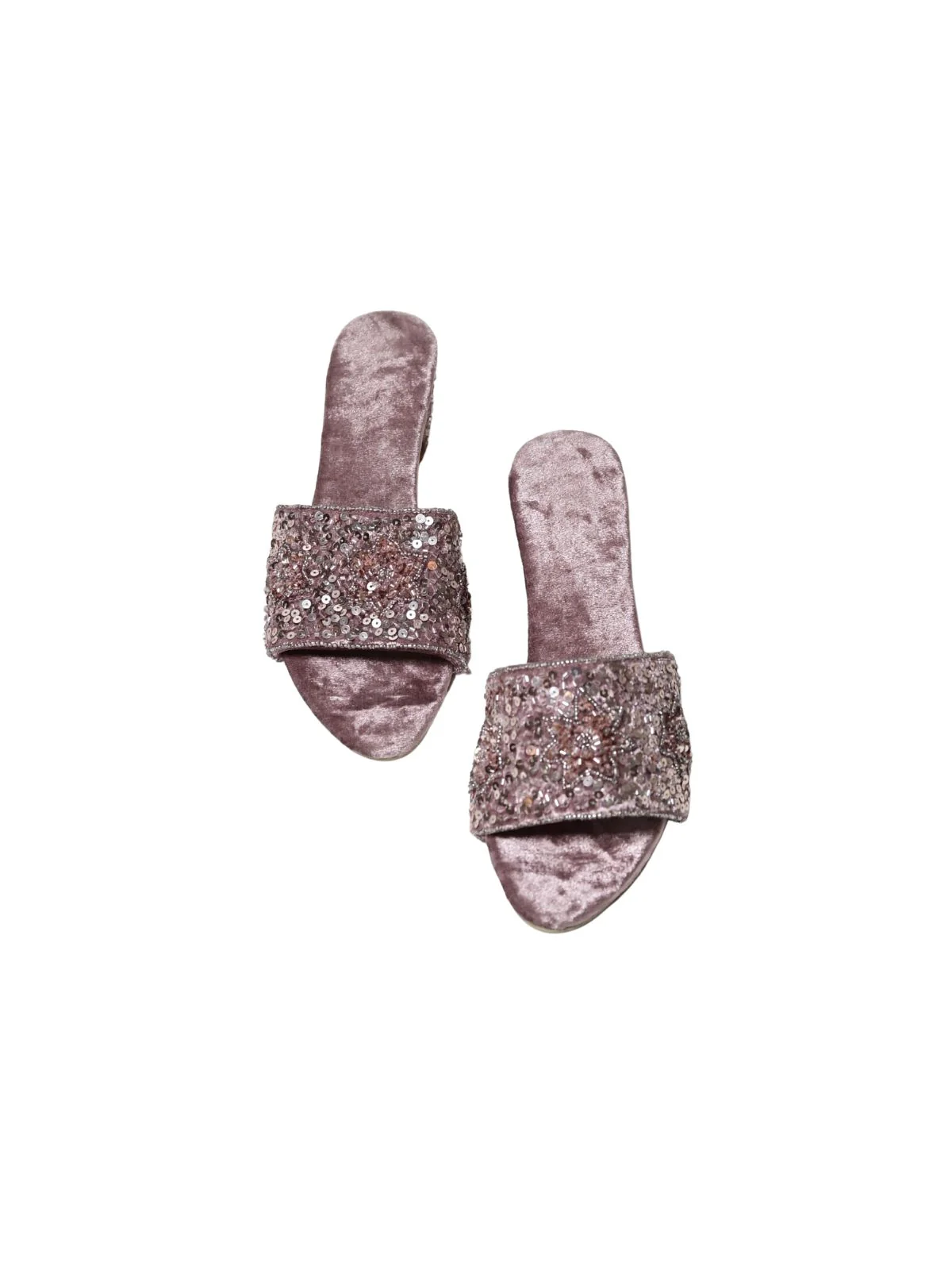 Odette Mauve Velvet Embellished Heels For Women - Image 4
