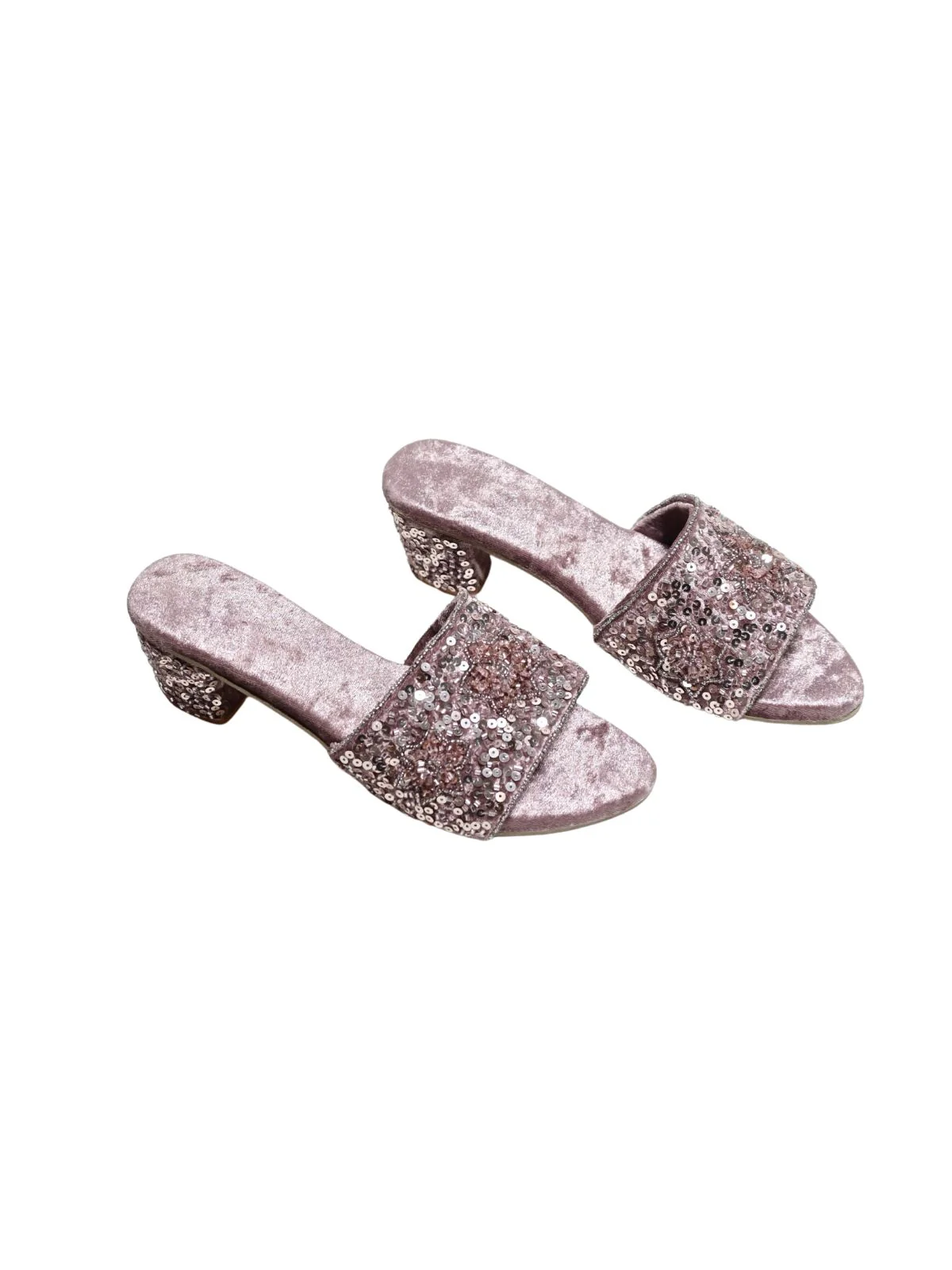 Odette Mauve Velvet Embellished Heels For Women - Image 5