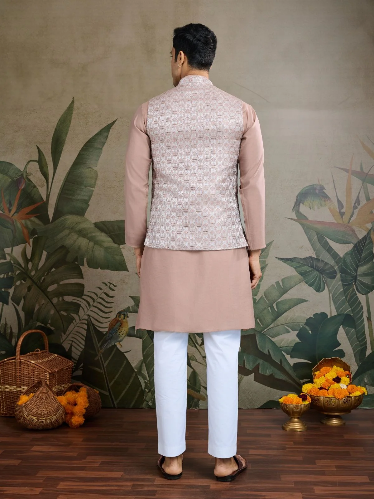 Odette Mauve Viscose Silk Woven Stitched Kurta For Men - Image 4