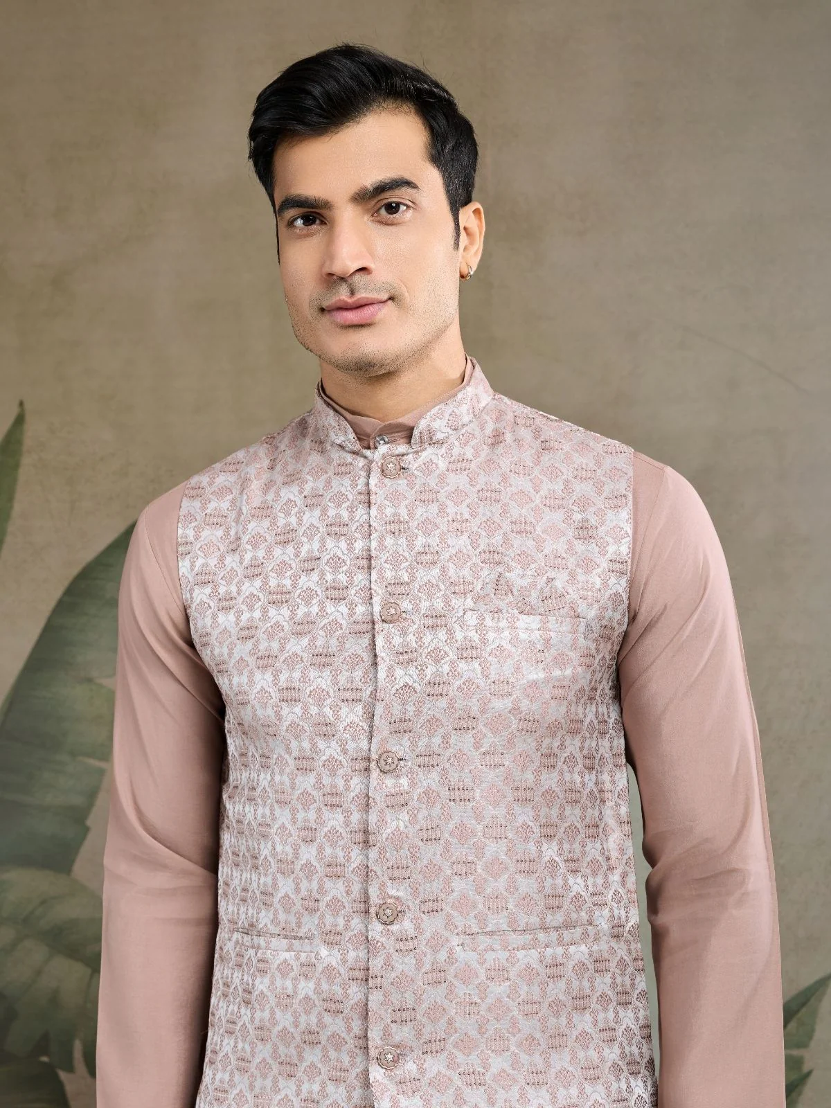 Odette Mauve Viscose Silk Woven Stitched Kurta For Men - Image 5